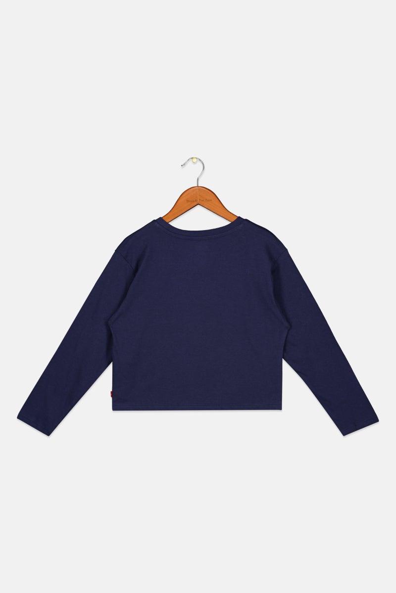 Levi's Kids Girl Crew Neck Long Sleeve Graphic Print Tee, Navy  - Image 2