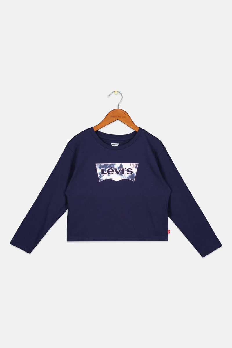 Levi's Kids Girl Crew Neck Long Sleeve Graphic Print Tee, Navy  - Image 1