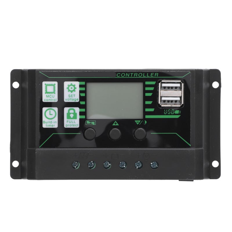 Solar Charge Controller 12V/24V Enhanced Low Self-Consumption Efficiency Multiple Load Control Modes Solar Regulator with LCD Display Dual USB Ports - Comprehensive Protection for RV Boat Car - Image 1