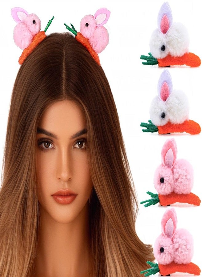 Outyua Easter Bunny Hair Clips Furry Rabbit Ears Hairpin Halloween Costume Plush Accessories for Women 4Pcs - Image 1