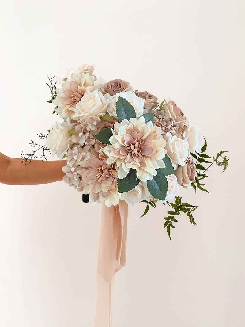 FACINOC Roses Artificial Flowers Bouquets Box Set for DIY Bridal Wedding Shower Decorations Centerpieces for Table Fake Floral Arrangement for Party Home Decor Indoor Taupe Beige - Image 5