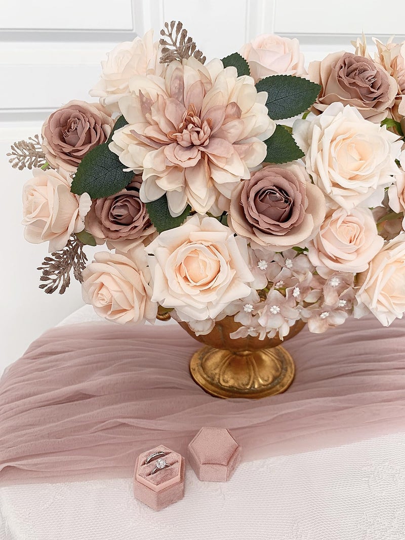 FACINOC Roses Artificial Flowers Bouquets Box Set for DIY Bridal Wedding Shower Decorations Centerpieces for Table Fake Floral Arrangement for Party Home Decor Indoor Taupe Beige - Image 3