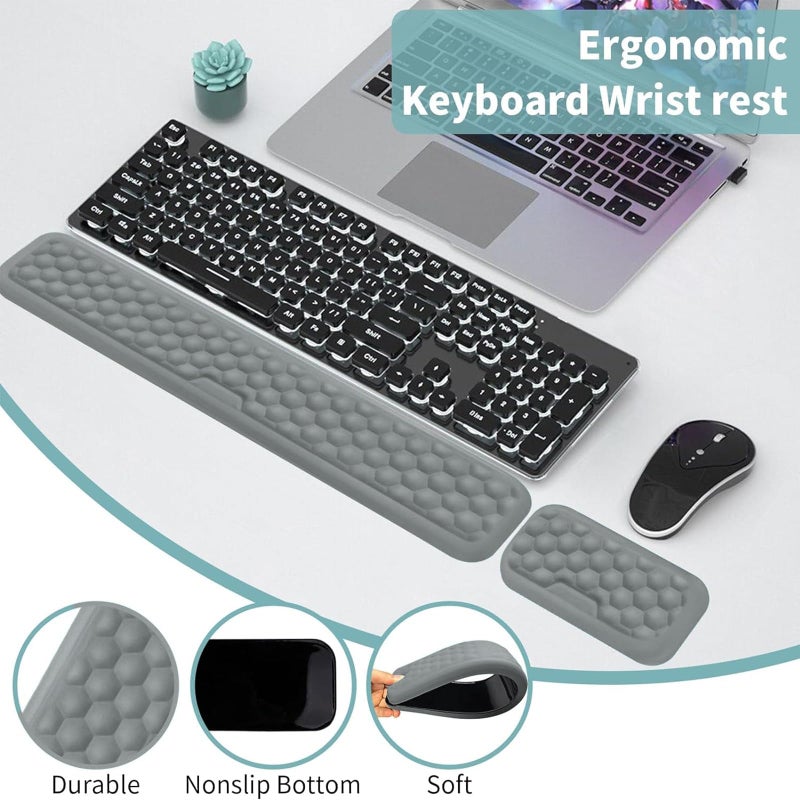 Bukela Wrist Rest Pad Set, Ergonomic Mouse Pad and Keyboard Wrist Rest Set for Pain Relief Easy Typing, Keyboard Wrist Support for Work/Gaming/Study (Gray) - Image 2