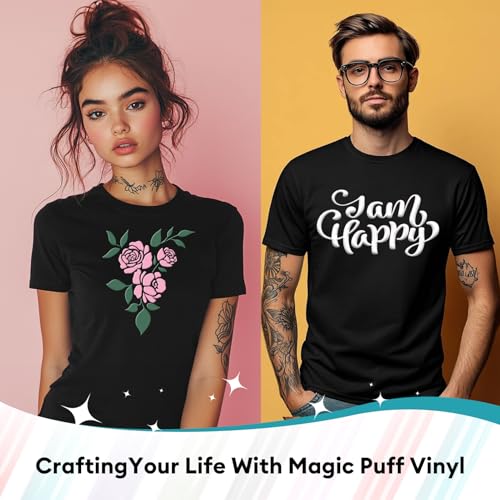 TransWonder Puff-Vinyl-Heat-Transfer - 28Pcs 3D Puff Heat Transfer Vinyl in 25 Assorted Colors for T-Shirts, 12x10 Puff HTV Vinyl Bundle for Cricut Silhouette Cameo - Image 5