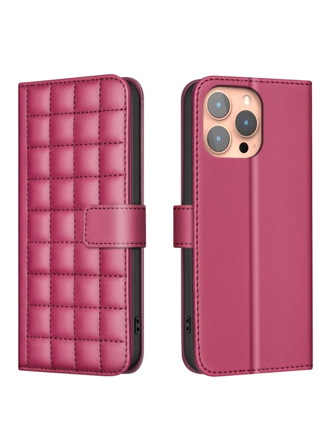 Case Cover For iPhone 16 Pro Max Square Texture Leather Phone Case(Red)
