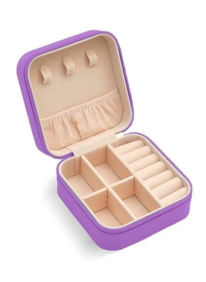 موريل حقيبة سفر صغيرة للمجوهرات من موريل، صندوق منظم من الجلد الصناعي، حامل صغير محمول لتخزين مجوهرات النساء من خواتم وأقراط وقلائد وأساور. لون بنفسجي (قطعة واحدة بنفسجية) - Image 1
