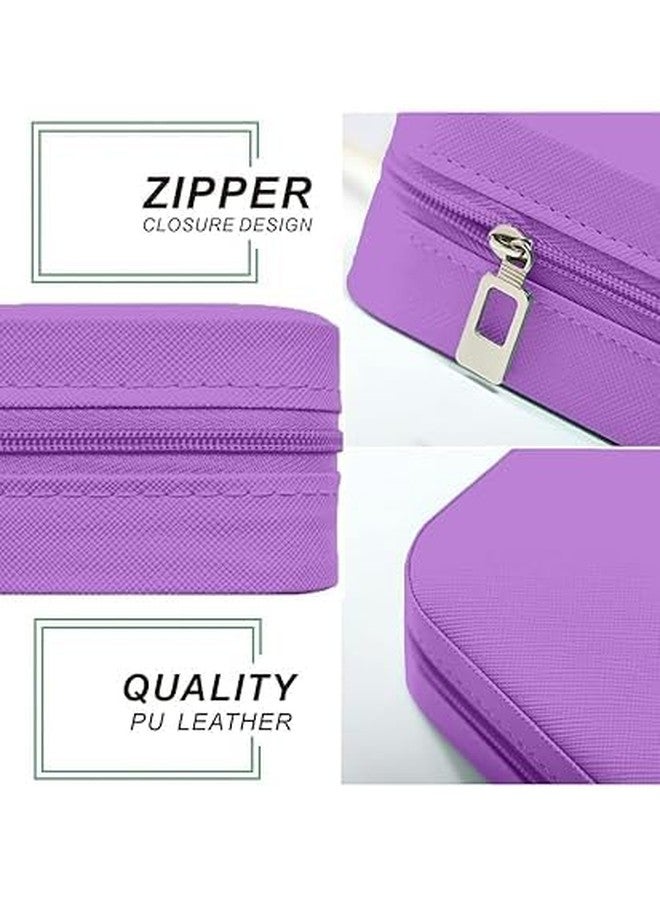 موريل حقيبة سفر صغيرة للمجوهرات من موريل، صندوق منظم من الجلد الصناعي، حامل صغير محمول لتخزين مجوهرات النساء من خواتم وأقراط وقلائد وأساور. لون بنفسجي (قطعة واحدة بنفسجية) - Image 4