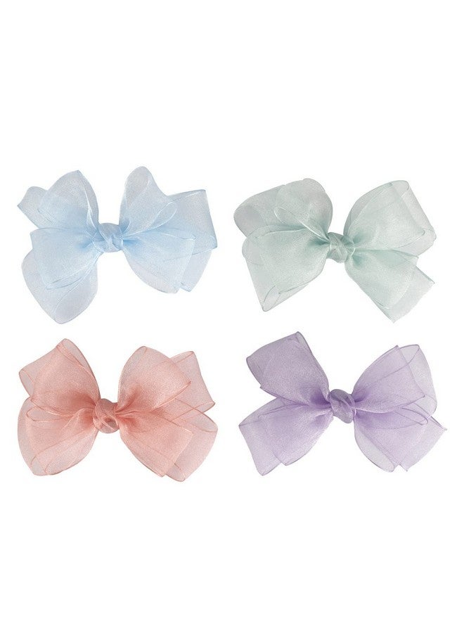 Hot&Sattion 4 Colors 5Inch Hair Bows Clips Large Big Chiffon Ribbon Hair Bows Alligator Clips Hair Accessories for Girls Toddler Kids Children Teens - Image 1