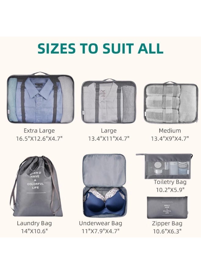 مكعبات تعبئة للسفر – مجموعة من 7 قطع من حقائب تنظيم السفر مع منظم أحذية، حقيبة أدوات الزينة وحقيبة غسيل – أكياس تخزين للأمتعة ومنظم أساسيات السفر - Image 3