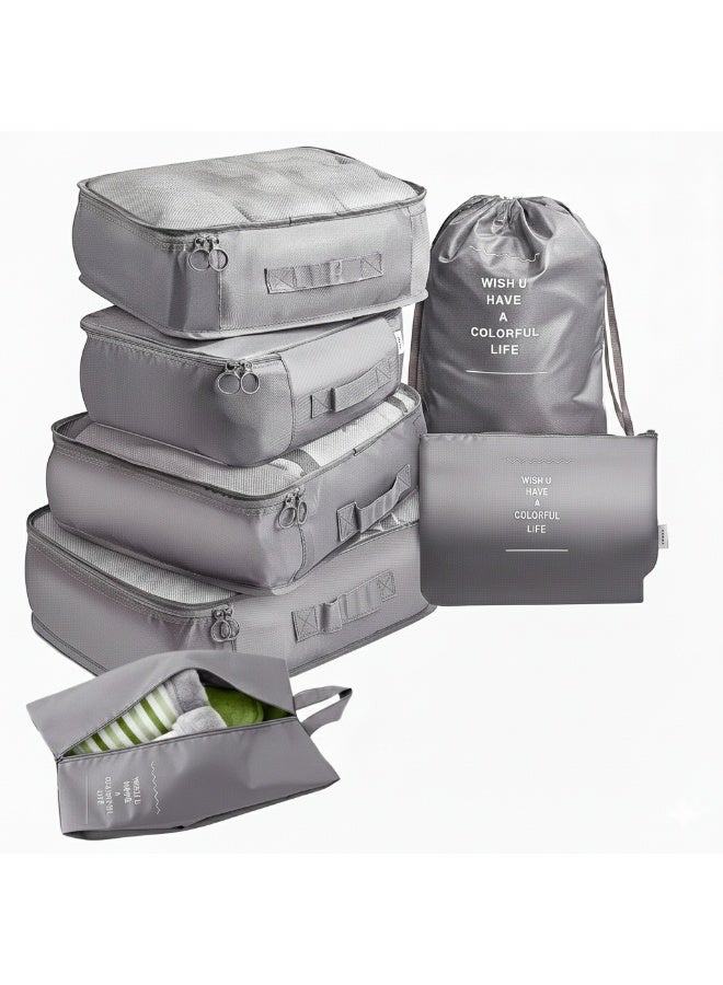 مكعبات تعبئة للسفر – مجموعة من 7 قطع من حقائب تنظيم السفر مع منظم أحذية، حقيبة أدوات الزينة وحقيبة غسيل – أكياس تخزين للأمتعة ومنظم أساسيات السفر - Image 1