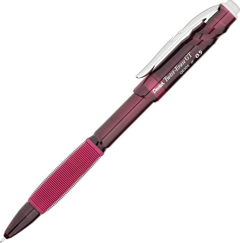 Pentel Twist-Erase GT, 0.5mm, Mechanical Pencil Transparent Burgundy barrel, Box of 12 (QE205B) - Image 3