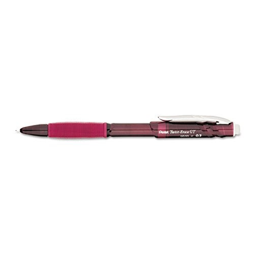 Pentel Twist-Erase GT, 0.5mm, Mechanical Pencil Transparent Burgundy barrel, Box of 12 (QE205B) - Image 1