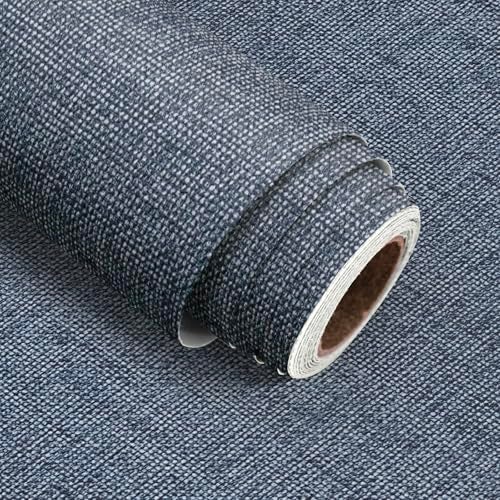lenify Grasscloth Peel and Stick Wallpaper Denim Blue Contact Paper 15.7inch x 118.1inch Textured Faux Linen Wallpaper Vintage Grasscloth Self Adhesive Removable Wall Paper for Cabinets Decor Vinyl - Image 1