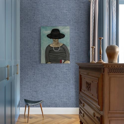 lenify Grasscloth Peel and Stick Wallpaper Denim Blue Contact Paper 15.7inch x 118.1inch Textured Faux Linen Wallpaper Vintage Grasscloth Self Adhesive Removable Wall Paper for Cabinets Decor Vinyl - Image 3