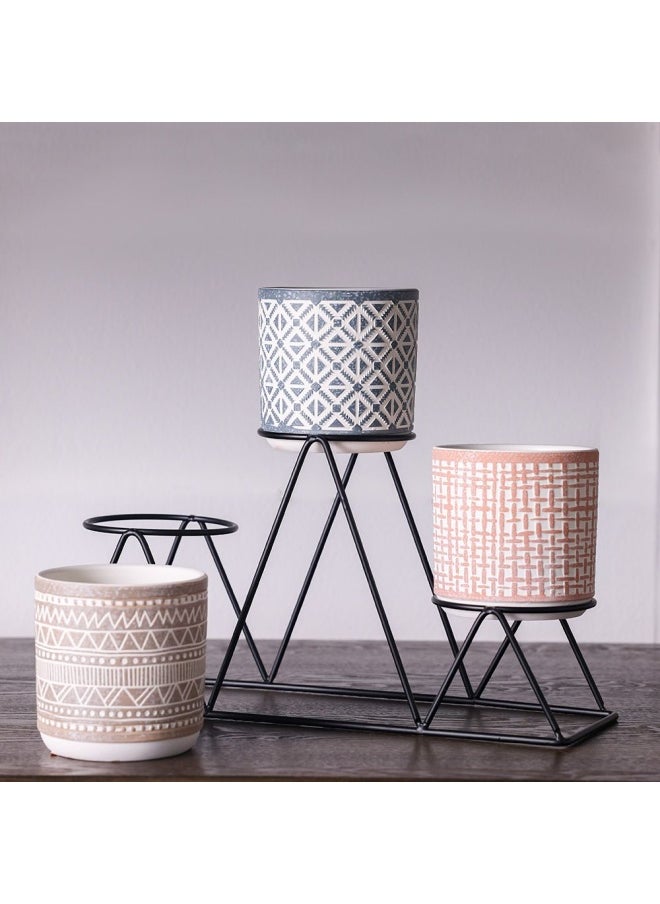 DANUBE HOME - Opulence Terracotta Flower Pot With Metal Stand Ideal for Home Garden Patio Pink/Grey/Brown  L30 X W10 X H32Cm - Image 1