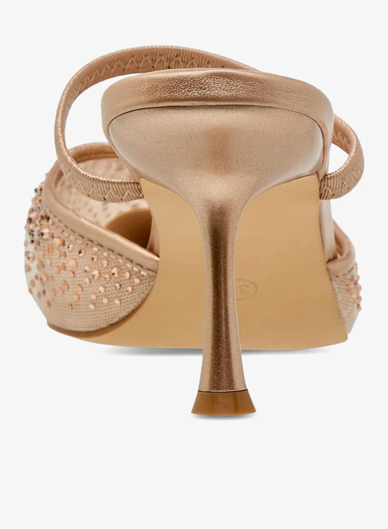 Flora Bella By Shoexpress ROSE GOLD Flora Bella Women Embellished Flared Heel Mules for Women | Best Price UAE
