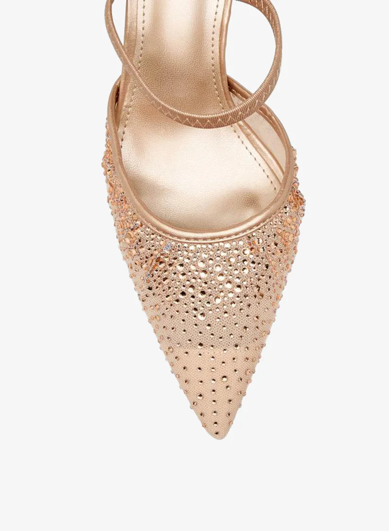 Flora Bella By Shoexpress ROSE GOLD Flora Bella Women Embellished Flared Heel Mules for Women | Best Price UAE