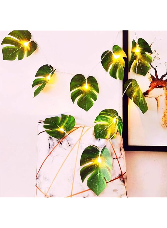 إيروريكس أضواء خيطية من أوراق مونستيرا بطول 10 أقدام و20 مصباح ليد على شكل أوراق نخيل صناعية معلقة على الحائط، أضواء خرافية على شكل أوراق خضراء تعمل بالبطارية لغرفة النوم والفناء والحديقة - Image 3