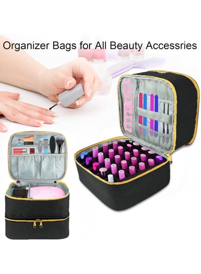ORiTi Nail Polish Carrying Case, Double-Layer Nail Polish Storage Bag - Fits Nail Dryer Lamp And Bottles,Nail Polish Organizer Bag With Adjustable Dividers For Manicure - Image 3