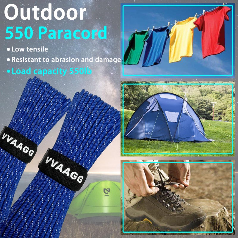 VVAAGG Reflective Paracord Rope 100FT, 7 Strand Nylon para Cord Lanyard Utility 550 Parachute Cord, 4mm Thin Tent Rope for Outdoor Camping Hiking (Blue) - Image 5