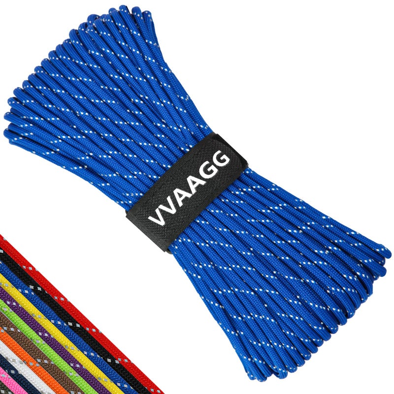 VVAAGG Reflective Paracord Rope 100FT, 7 Strand Nylon para Cord Lanyard Utility 550 Parachute Cord, 4mm Thin Tent Rope for Outdoor Camping Hiking (Blue) - Image 1