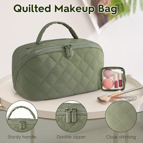 Kezzfpa Makeup Bag, Quilted Makeup Bag, Cosmetic Organizer Bag, Travel Makeup Bag, Waterproof Pouch Toiletry Bag for Women Makeup Organizer Case (Green) - Image 2