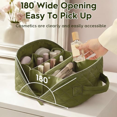 Kezzfpa Makeup Bag, Quilted Makeup Bag, Cosmetic Organizer Bag, Travel Makeup Bag, Waterproof Pouch Toiletry Bag for Women Makeup Organizer Case (Green) - Image 3