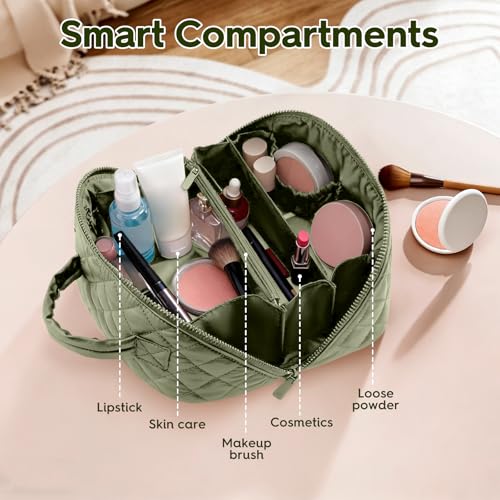 Kezzfpa Makeup Bag, Quilted Makeup Bag, Cosmetic Organizer Bag, Travel Makeup Bag, Waterproof Pouch Toiletry Bag for Women Makeup Organizer Case (Green) - Image 5