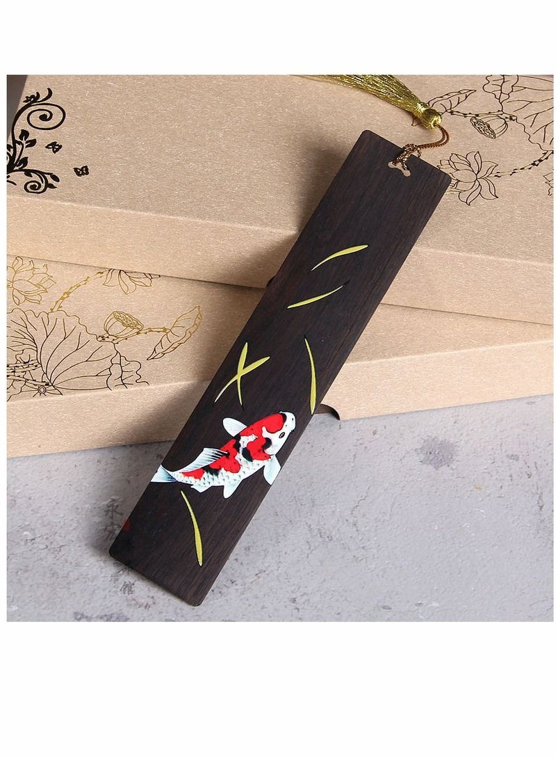 SYOSI Bookmarks, Ebony Koi Painted Bookmarks Yearly Bookmarks, Handmade Wooden Bookmark, Set-with Beautiful Red Bead Charm and Gift Box-Unique Gift - Image 2