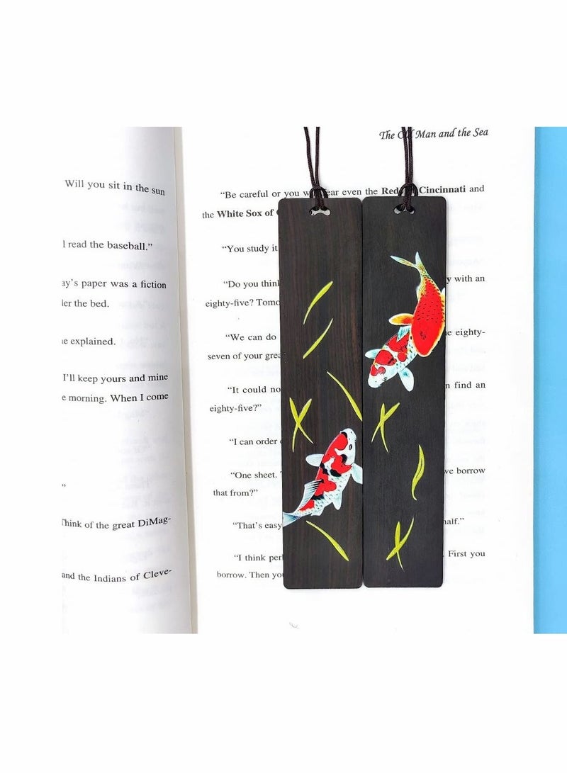 SYOSI Bookmarks, Ebony Koi Painted Bookmarks Yearly Bookmarks, Handmade Wooden Bookmark, Set-with Beautiful Red Bead Charm and Gift Box-Unique Gift - Image 4