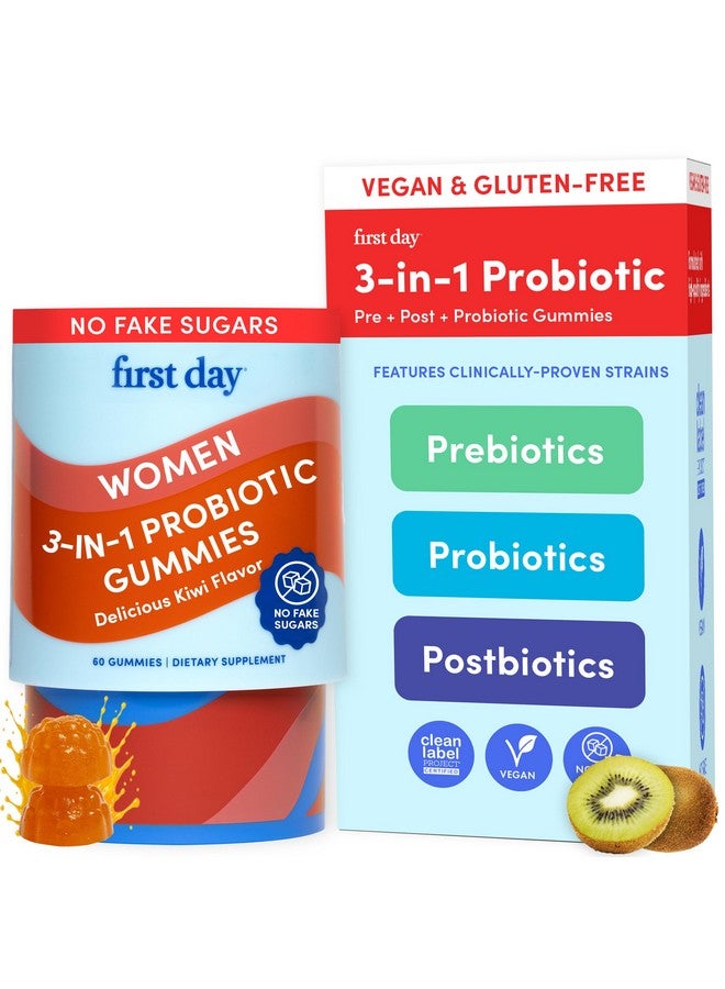 FIRST DAY Womens 3-in-1 Probiotic Gummies - Prebiotic + Probiotic + Postbiotic Supplement - Supports Digestive & Oral Health, Immune Function & Energy Levels - 30-Day Supply