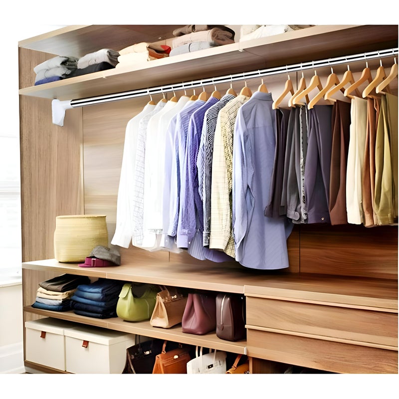 Curtain Rod - Adjustable Stainless Steel Rod Perfect for Curtains and Also Ideal as Clothes Drying Rack, Compatible with All Wall Types: Wood, Aluminum, Ceramic (70cm to 120cm) - Image 4