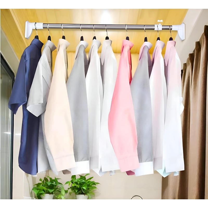 Curtain Rod - Adjustable Stainless Steel Rod Perfect for Curtains and Also Ideal as Clothes Drying Rack, Compatible with All Wall Types: Wood, Aluminum, Ceramic (70cm to 120cm) - Image 5