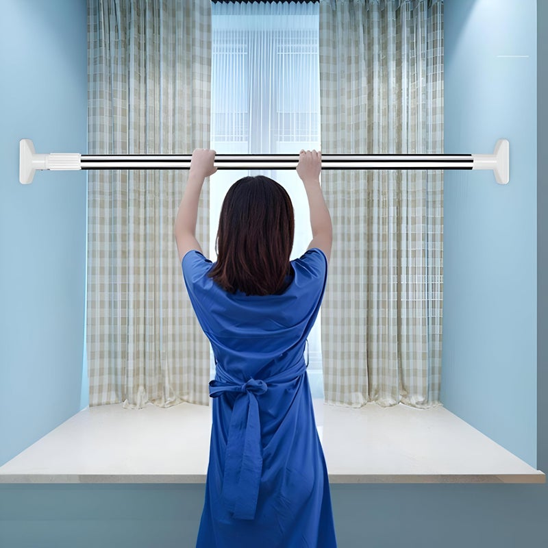 Curtain Rod - Adjustable Stainless Steel Rod Perfect for Curtains and Also Ideal as Clothes Drying Rack, Compatible with All Wall Types: Wood, Aluminum, Ceramic (70cm to 120cm) - Image 1