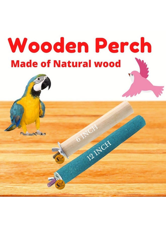 Sage Square Normal & Sand Perch Combo Of 6 & 12 Inches Natural Wood Rough Sand Perches Grinding Nail | Playstand, Training, Cage Accessories |Finches, Parrot, Budgies, Cockatiels (Pack Of 2) - Image 2