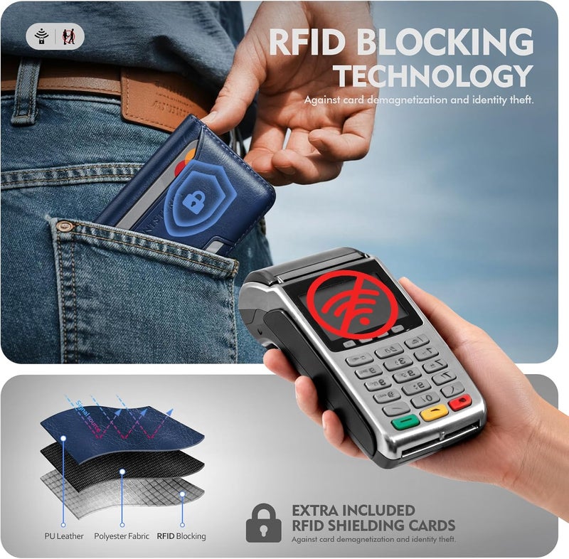 حامل محفظة المتوافق مع Magsafe مع حامل، حامل بطاقات من جلد PU مانع للـ RFID، 5 فتحات للبطاقات، مغناطيس قوي، حامل قابل للطي بتصميم بسيط لأجهزة iPhone 17/16/15/14/13/12/Pro/Max/Plus/Air، أزرق - Image 5