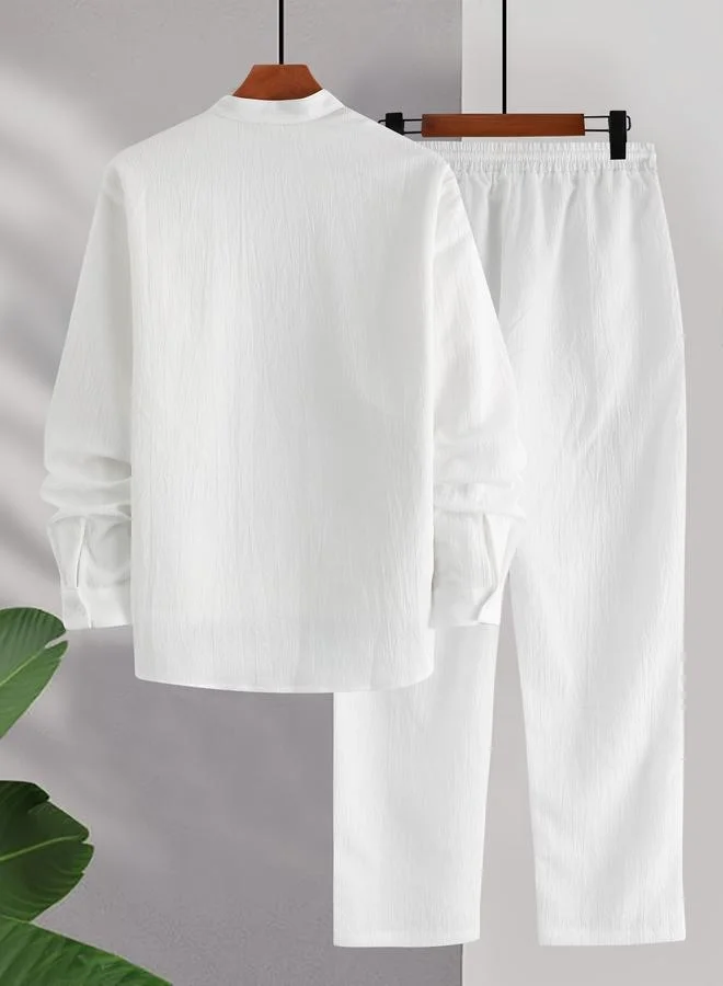 تايك تو طقم منسق من بنطال برباط خصر وقميص سادة بأكمام طويلة