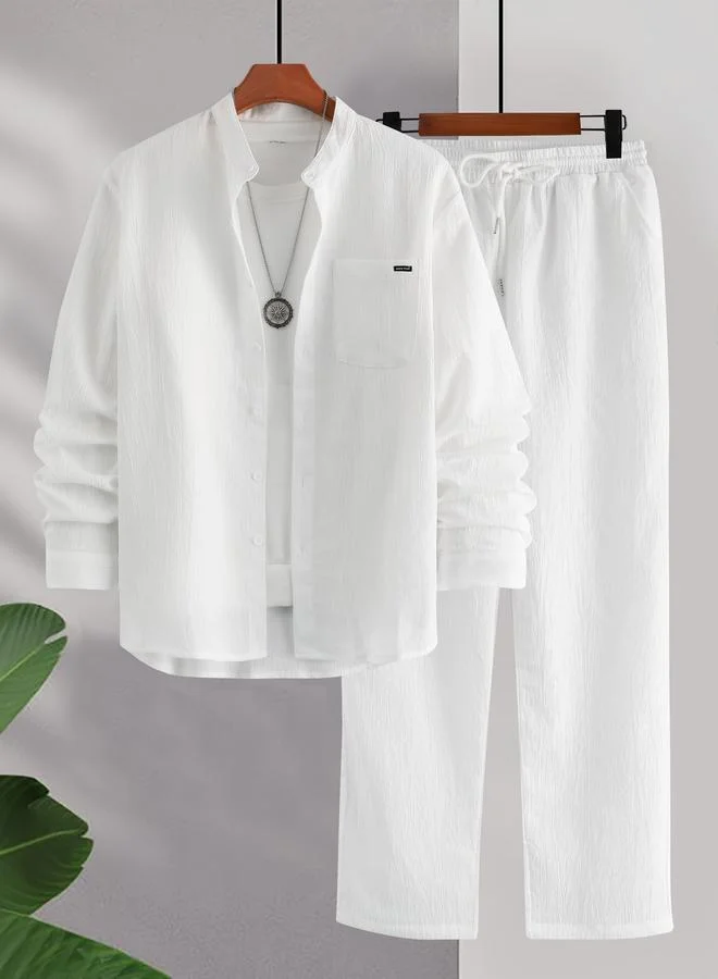 تايك تو طقم منسق من بنطال برباط خصر وقميص سادة بأكمام طويلة