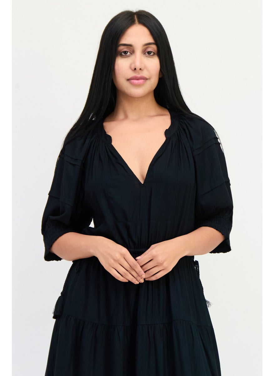 Area Stars Women Plain Maxi Dress, Black  - Image 2