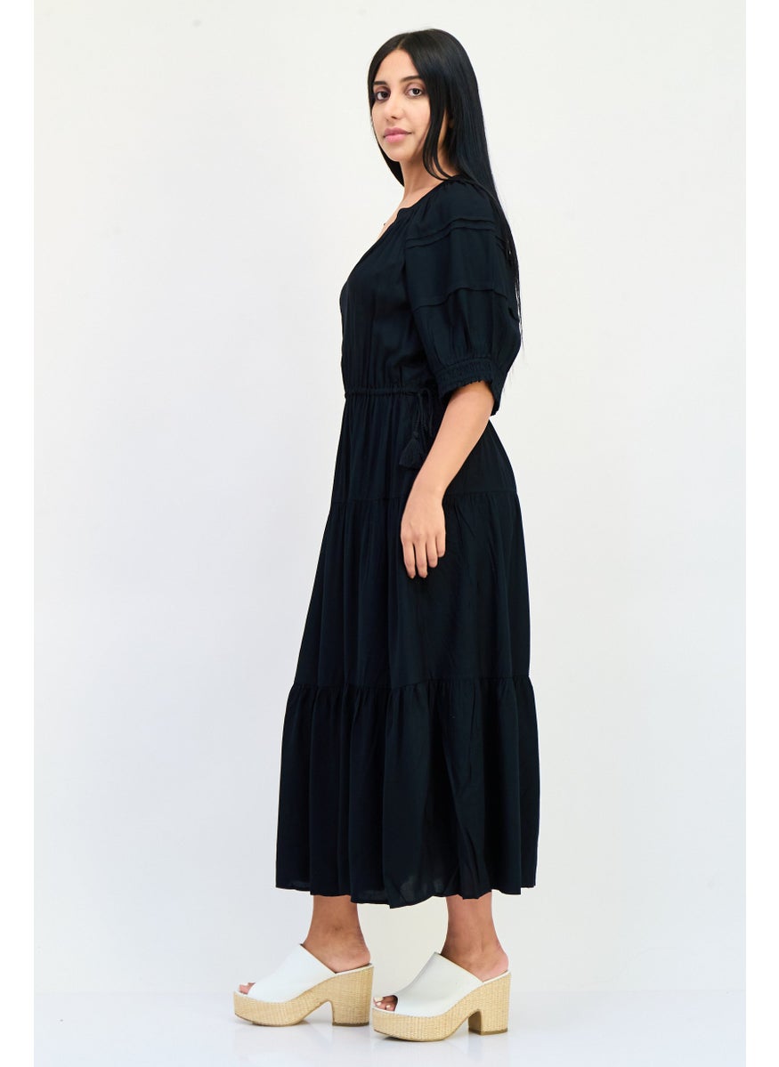 Area Stars Women Plain Maxi Dress, Black  - Image 3