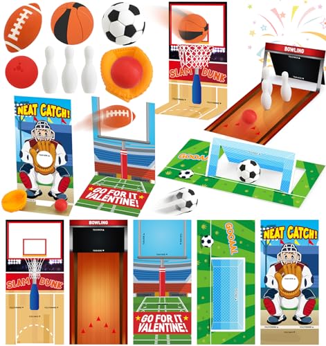 Ellinjan 30 Pack Valentine Sports Cards for Kids with Mini Sports Ball Erasers Bulk Valentines Party Favors Fun Classroom Gifts Boys Girls School Class Game Prize - Image 1