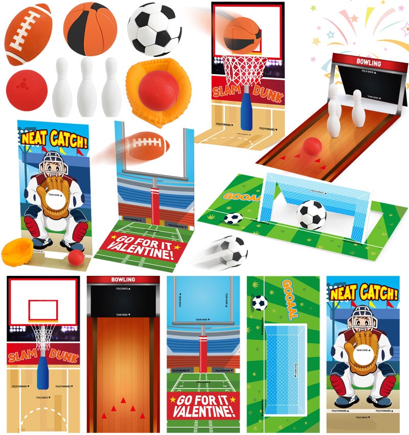Ellinjan 30 Pack Valentine Sports Cards for Kids with Mini Sports Ball Erasers Bulk Valentines Party Favors Fun Classroom Gifts Boys Girls School Class Game Prize - Image 3