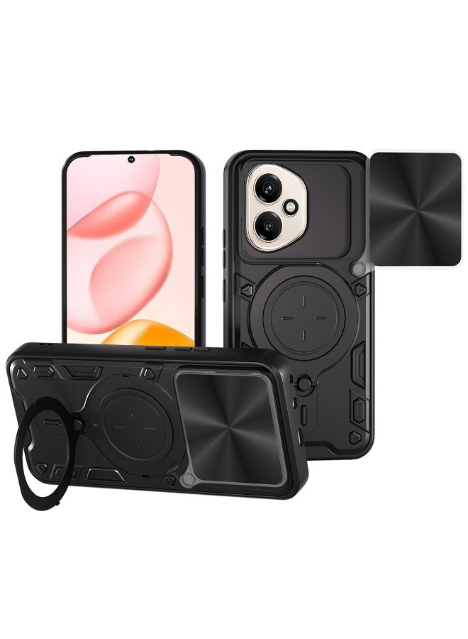 SanHu for Honor 400 Case, Slide Camera Lens Cover, Magnetic Ring Holder Kickstand Protective Phone Case for Honor 400, Black - Image 1