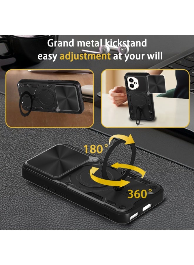 SanHu for Honor 400 Case, Slide Camera Lens Cover, Magnetic Ring Holder Kickstand Protective Phone Case for Honor 400, Black - Image 4
