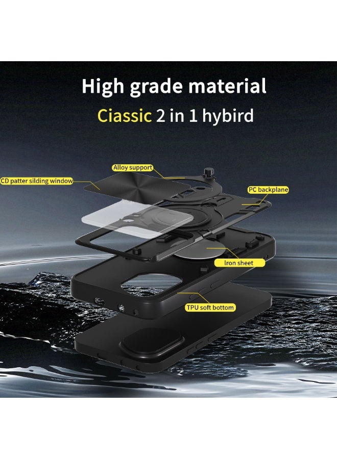 SanHu for Honor 400 Case, Slide Camera Lens Cover, Magnetic Ring Holder Kickstand Protective Phone Case for Honor 400, Black - Image 2