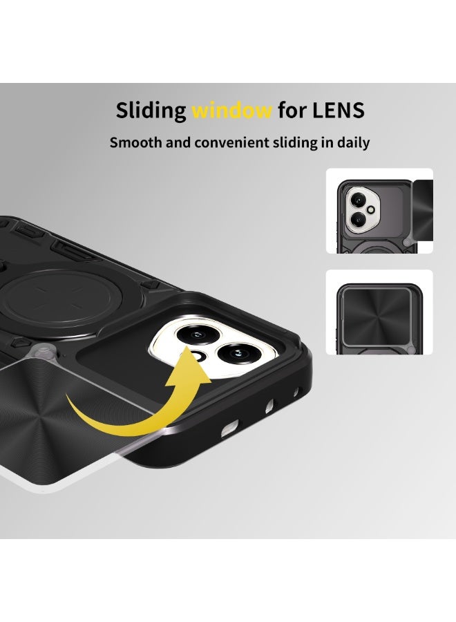 SanHu for Honor 400 Case, Slide Camera Lens Cover, Magnetic Ring Holder Kickstand Protective Phone Case for Honor 400, Black - Image 5