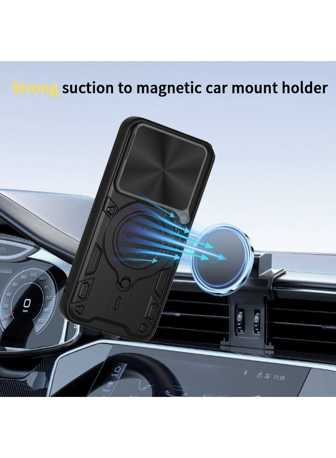 SanHu for Honor 400 Case, Slide Camera Lens Cover, Magnetic Ring Holder Kickstand Protective Phone Case for Honor 400, Black - Image 3