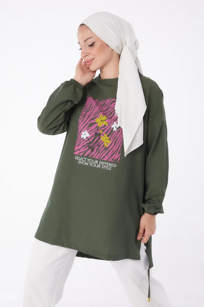 Tofisa Plain Crew Neck Women's Khaki Tunic - 10812