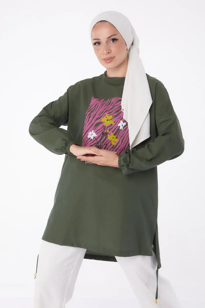 Tofisa Plain Crew Neck Women's Khaki Tunic - 10812