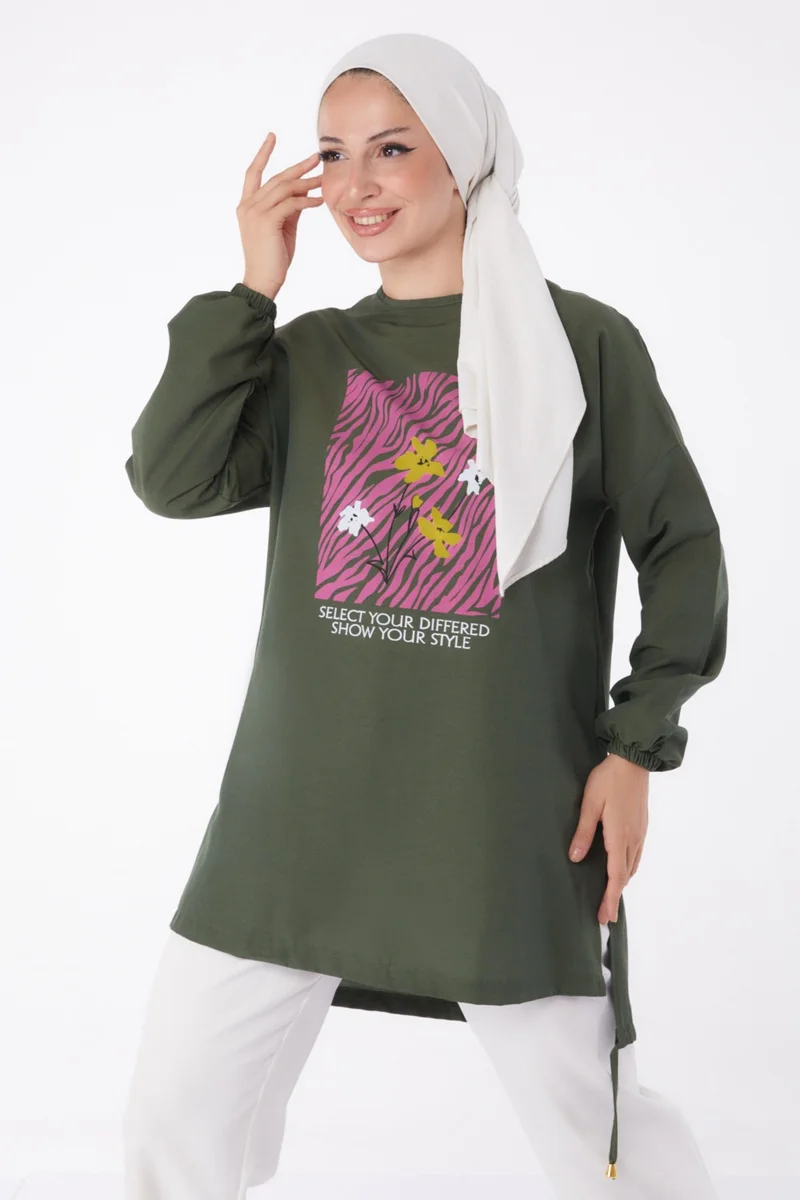Tofisa Plain Crew Neck Women's Khaki Tunic - 10812
